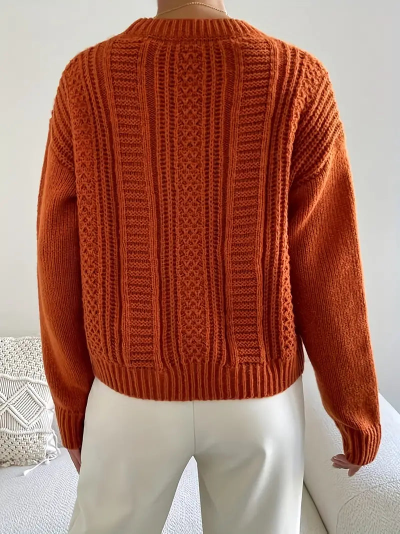 KaraTwist - Gebreide Damestrui met Twistpatroon en Ronde Hals – Stijlvol en Comfortabel