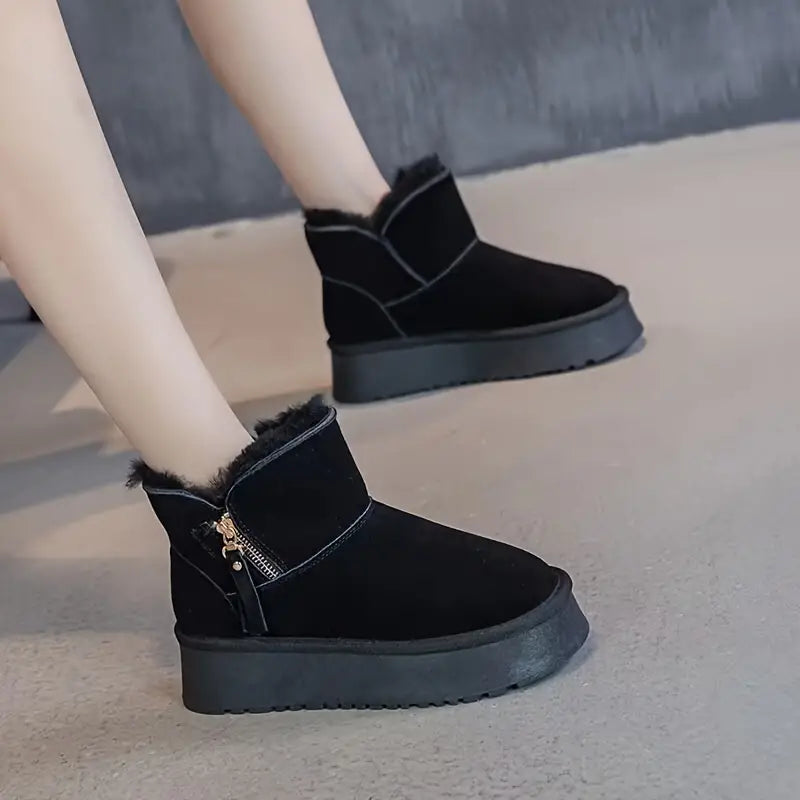 LunaSole - Suède Gevoerde Enkelboots met Plateauzool