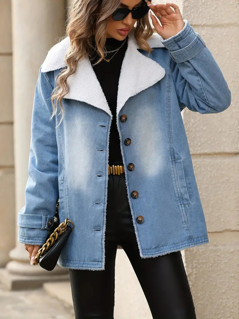 Isabella - Stijlvolle Dames Denimjas met Fleece Voering | Warm en Trendy