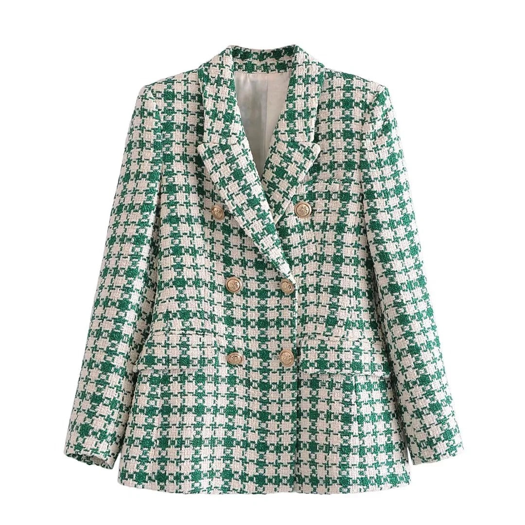 Mara & Liv - Geruite Tweed Blazer voor Dames