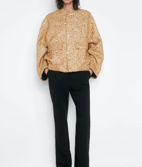 Elisabeth Mantel – Luxe Oversize Damesmantel met Gouden Pailletten | Elegante Lange Jas