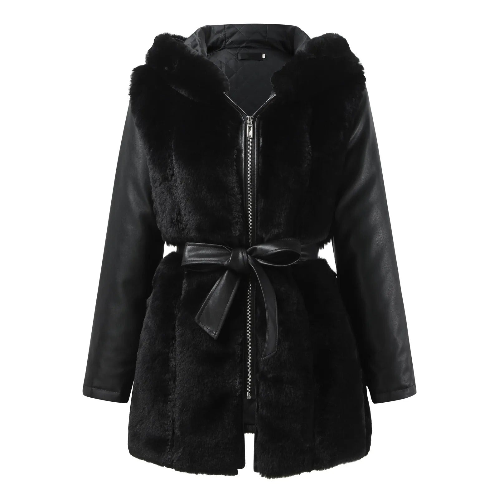 Eline - Stijlvolle Vegan Leren Jas met Imitatiebontkraag voor Dames