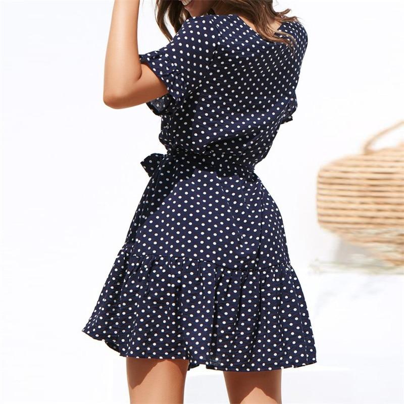 Charlene - Korte Mouw Polka Dot Jurk - Zomerjurk Dames Casual Vintage