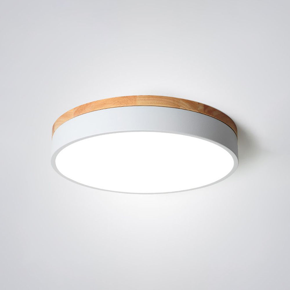 ScandiShade - Moderne Plafondlamp van Wit en Grijs Metaal met Houten Accenten voor Slaapkamer en Woonkamer
