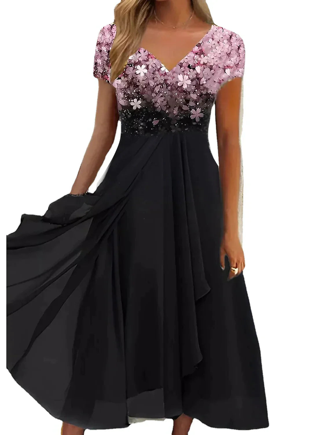 Carla - Elegante Midi Jurk met Bloemenkant