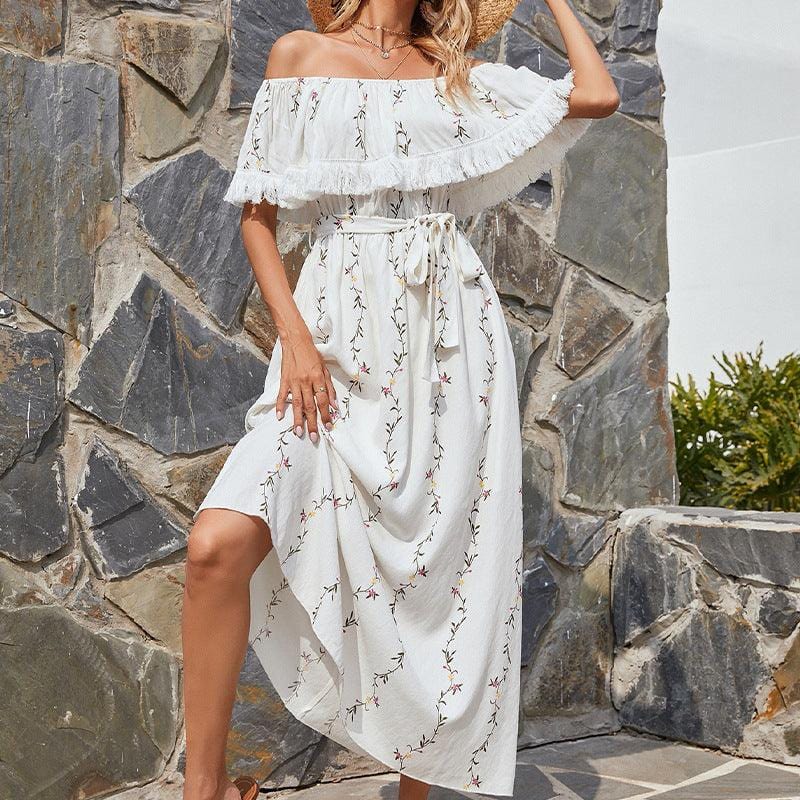 Luchtige Witte Off-Shoulder Jurk | Zomerse Jurk voor Een Frisse en Elegante Look