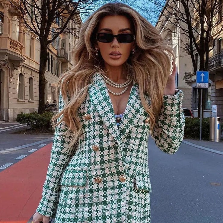 Mara & Liv - Geruite Tweed Blazer voor Dames