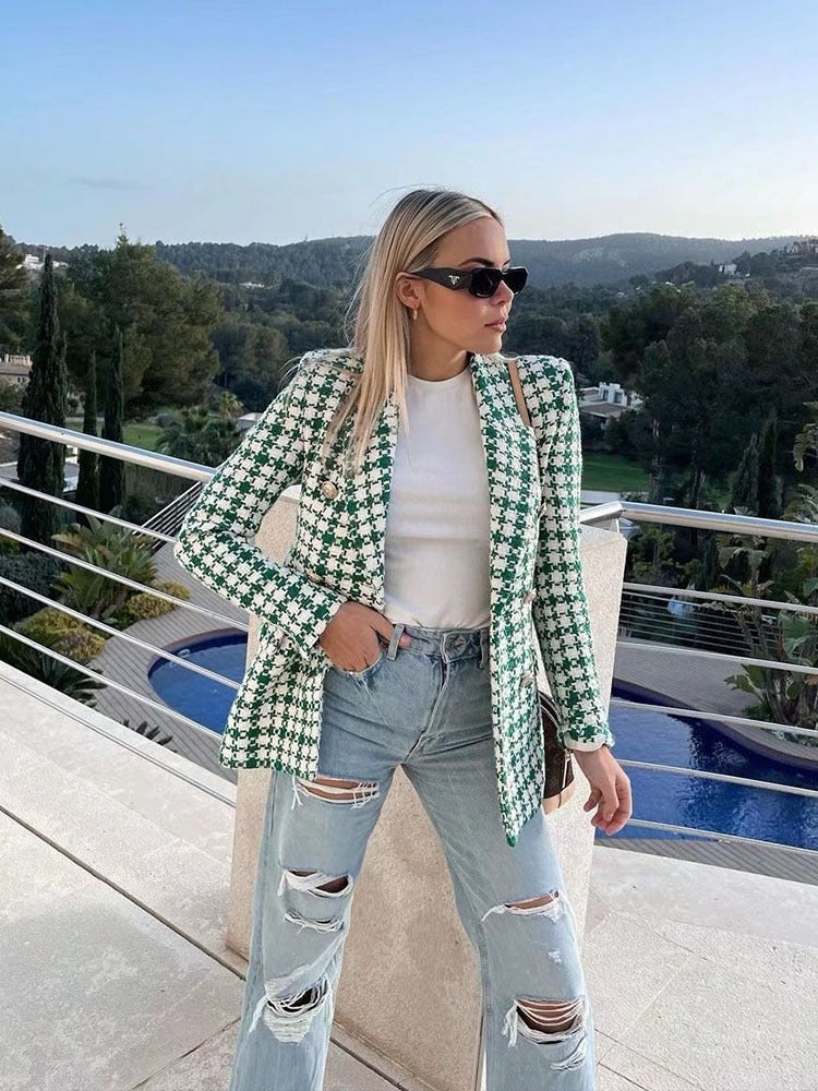 Mara & Liv - Geruite Tweed Blazer voor Dames