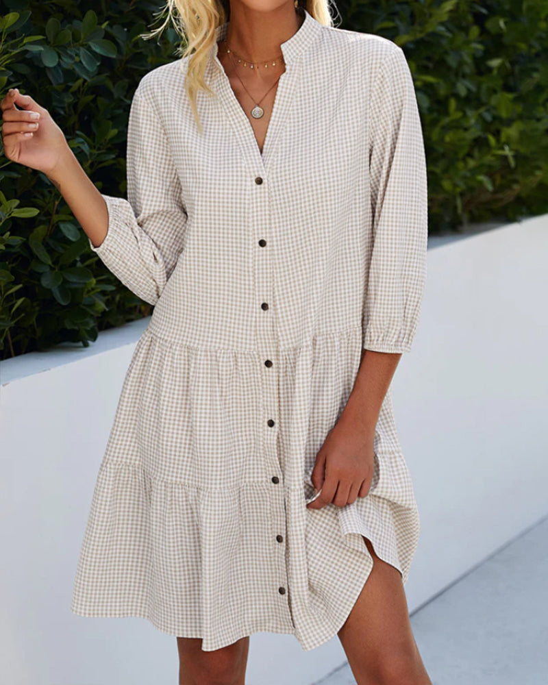 Rachelle - Geruit Knielang Button-Down Jurk