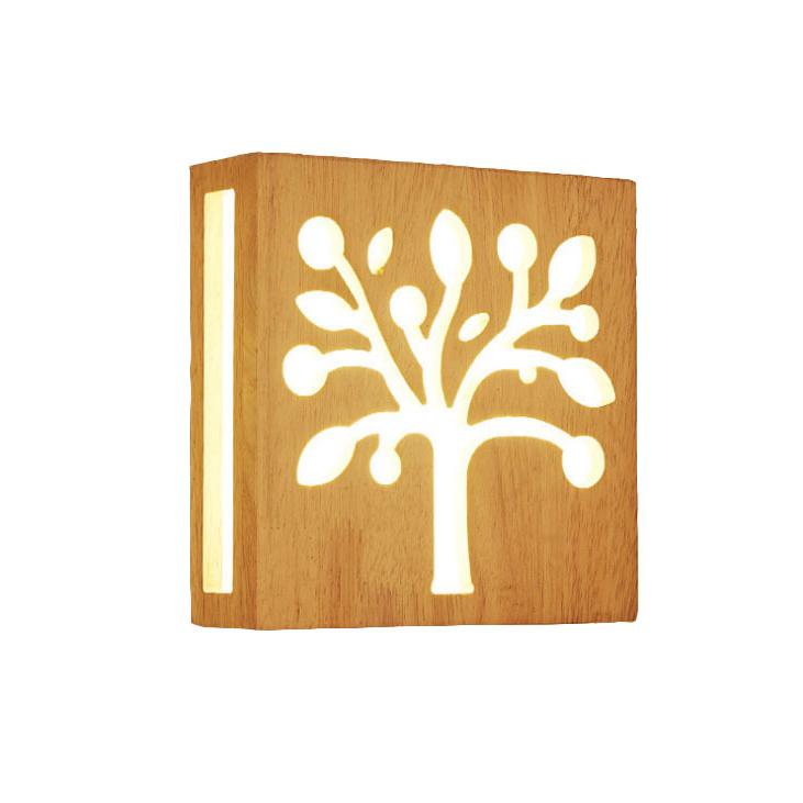 EcoLicht - Moderne LED Wandlamp van Massief Hout met Boom- en Geweimotief | Natuur-Inspired Design