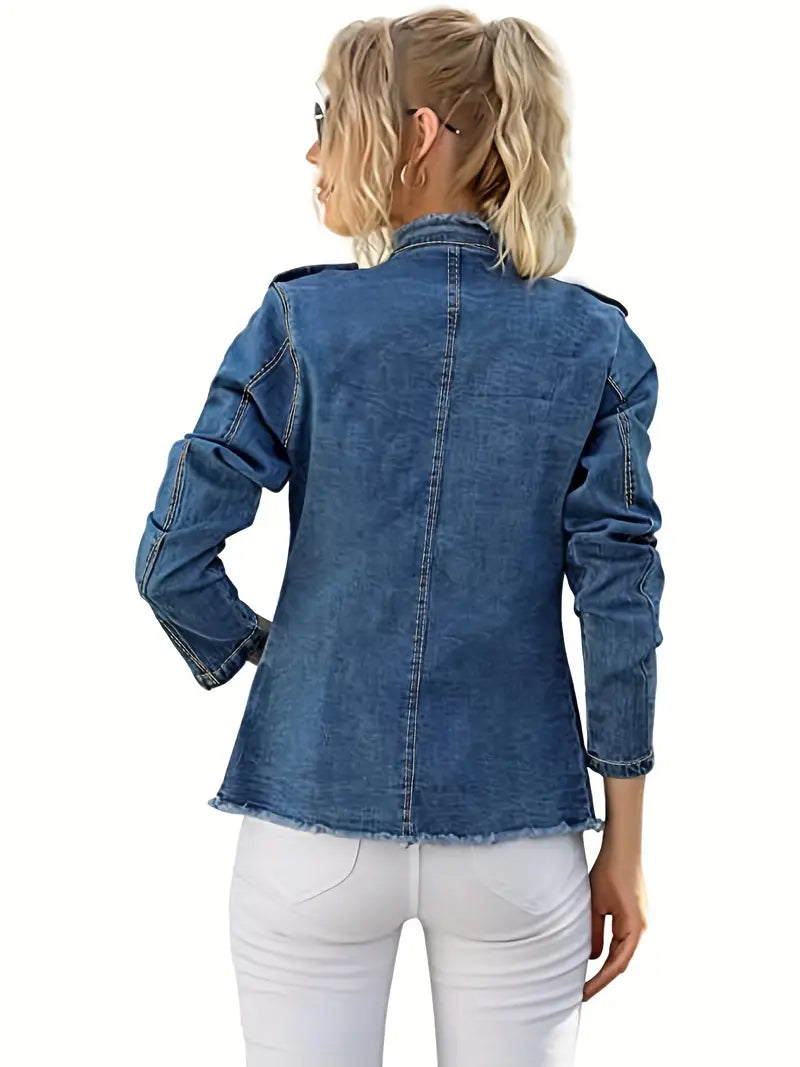 DenimChic - Blauwe Raw-Trim Spijkerjas voor Dames