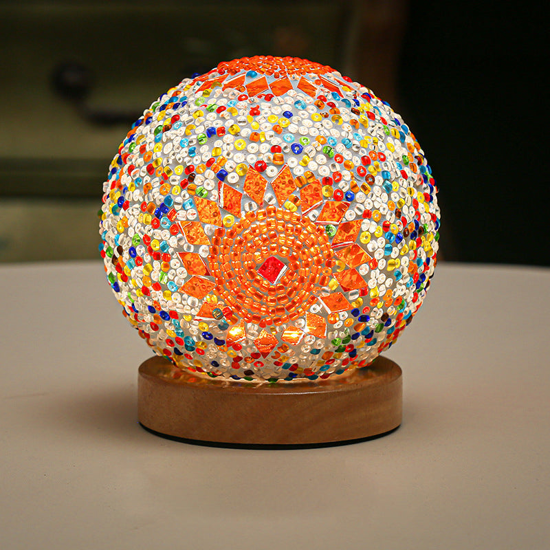 MozaGlow - Sferische LED Dimbare Glazen Bohemian Barok Tafellamp | Mozaïek Nachtlicht 3.9"