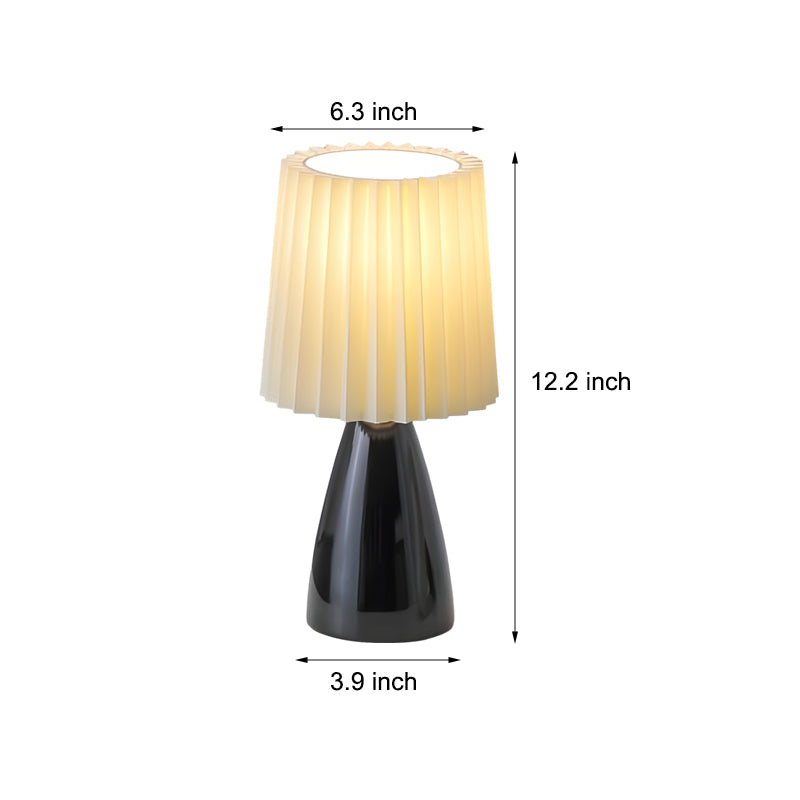 Luxe 12'' Geplooide Stoffen Tafellamp met Glazen Basis en USB, Dimbaar met 1 Lichtpunt