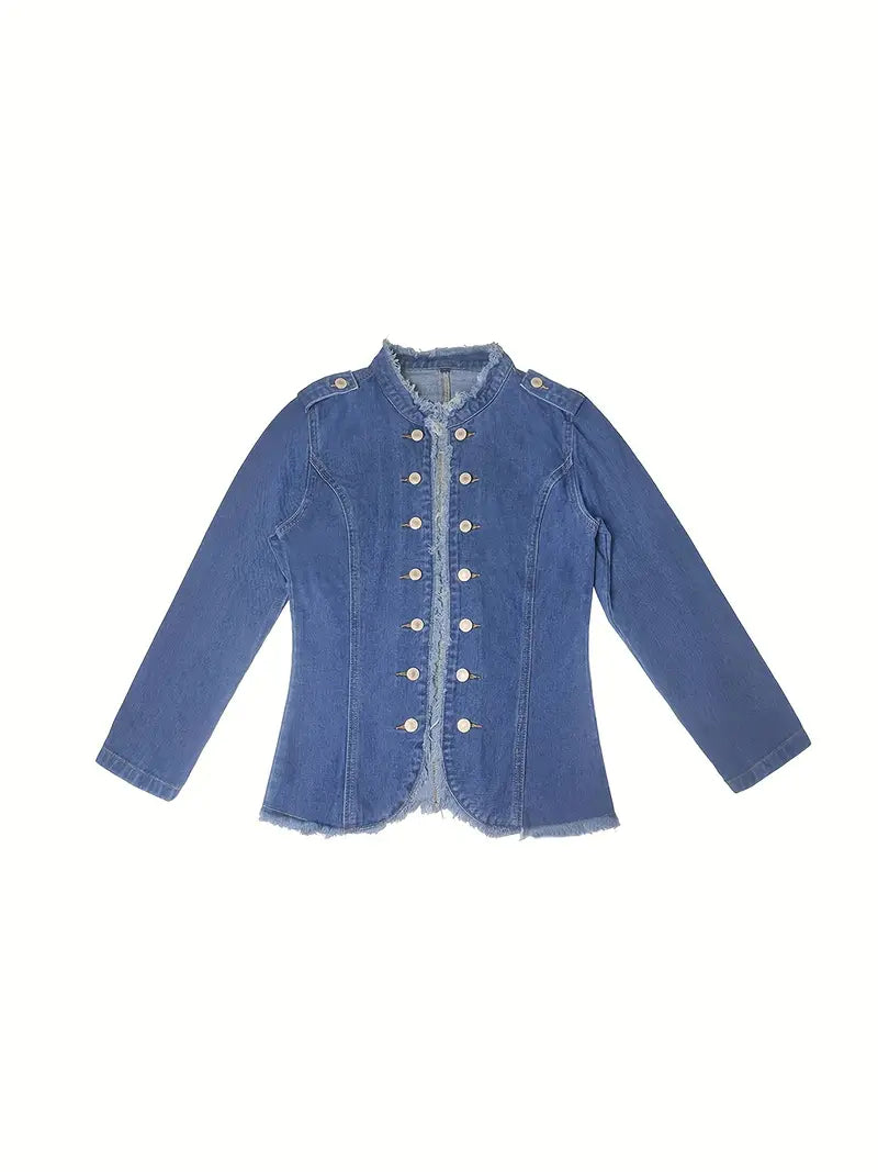 DenimChic - Blauwe Raw-Trim Spijkerjas voor Dames