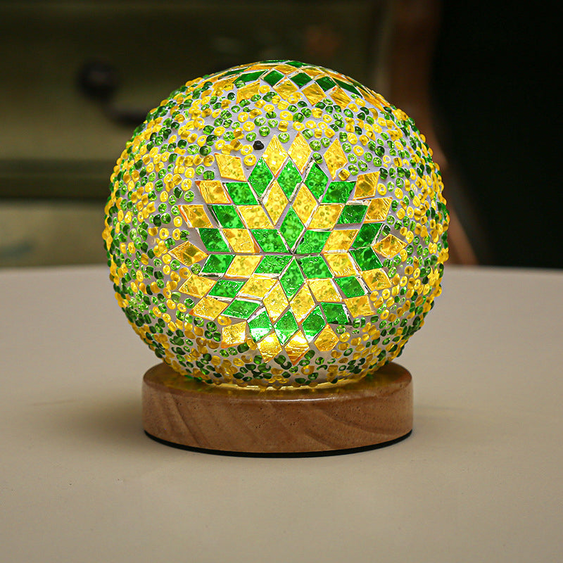 MozaGlow - Sferische LED Dimbare Glazen Bohemian Barok Tafellamp | Mozaïek Nachtlicht 3.9"