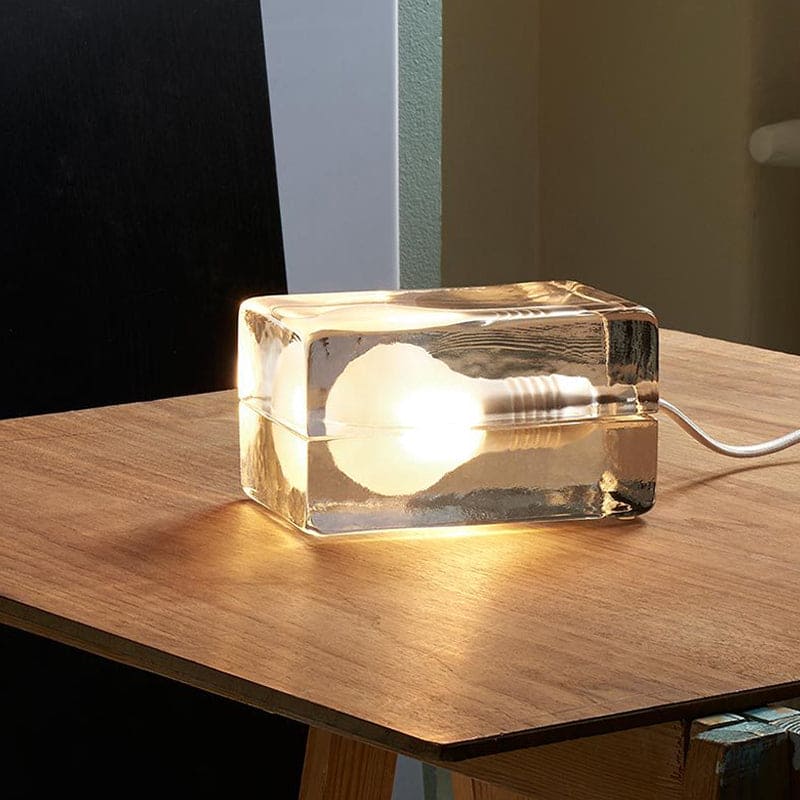BrightBlock - Minimalistische Tafellamp met Transparante Glazen Kubus | Modern Design