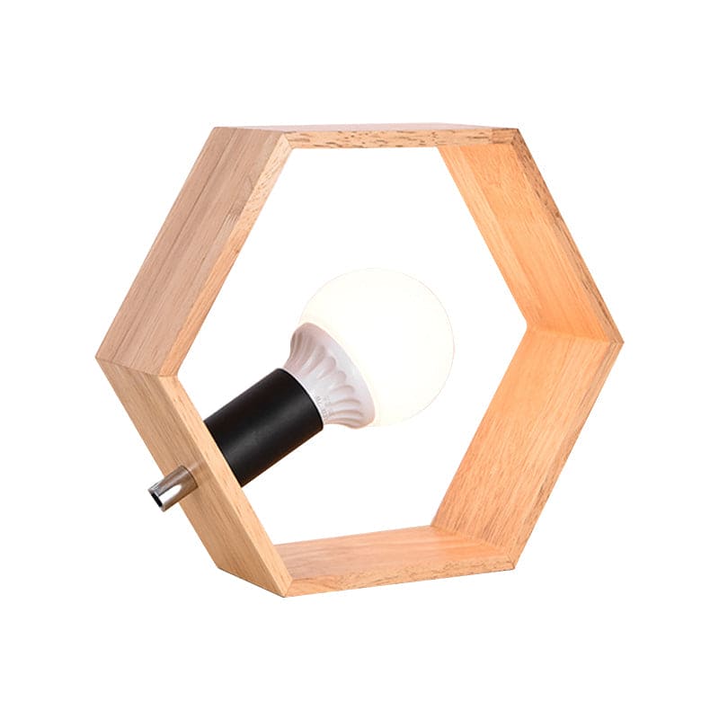 WoodHex - Stijlvolle Zeshoekige Houten Tafellamp voor Warme Ambiance