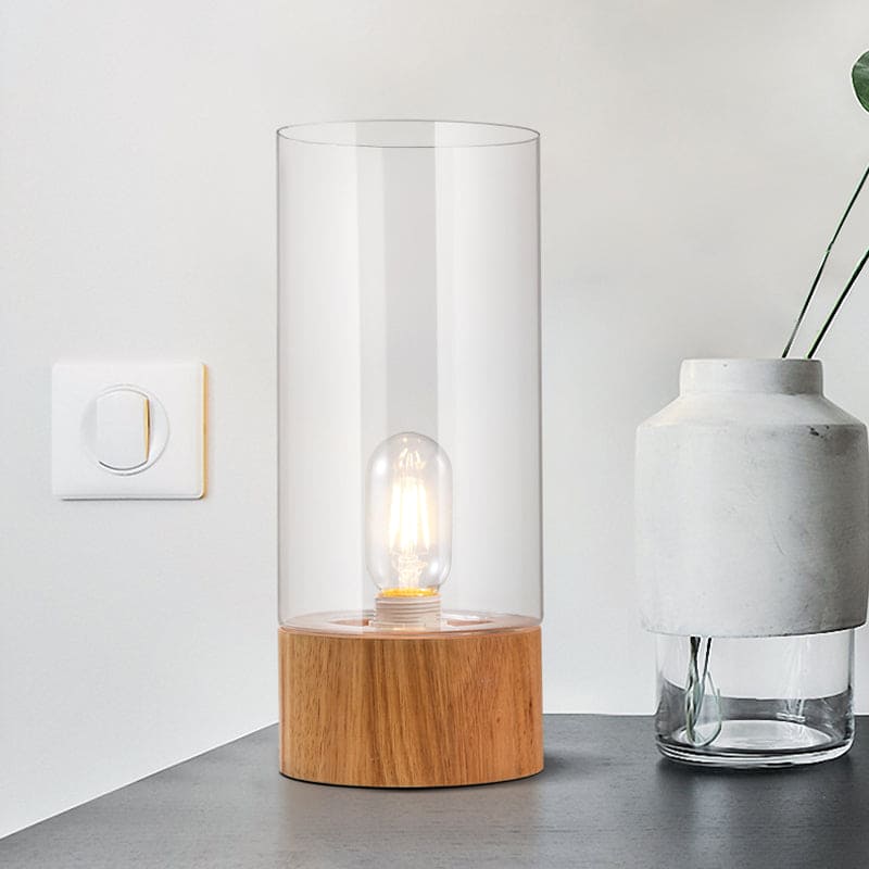 CylindroLicht - Stijlvolle Cilindervormige Tafellamp met Houten Voet | Moderne Verlichting voor Slaapkamer en Woonkamer