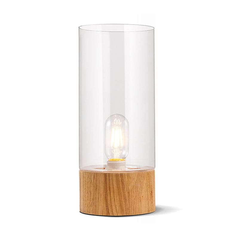 CylindroLicht - Stijlvolle Cilindervormige Tafellamp met Houten Voet | Moderne Verlichting voor Slaapkamer en Woonkamer
