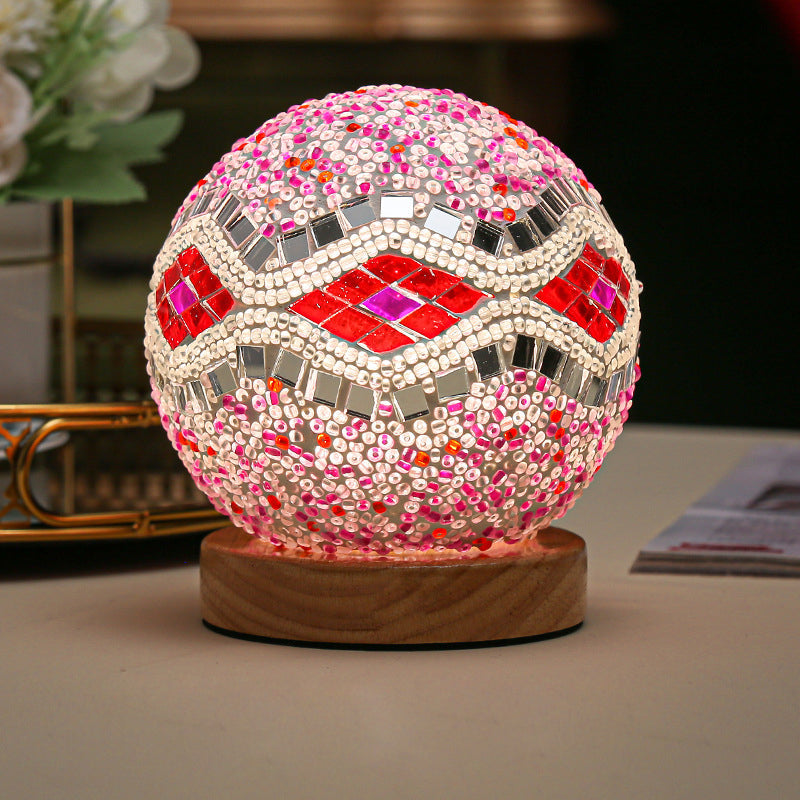 MozaGlow - Sferische LED Dimbare Glazen Bohemian Barok Tafellamp | Mozaïek Nachtlicht 3.9"