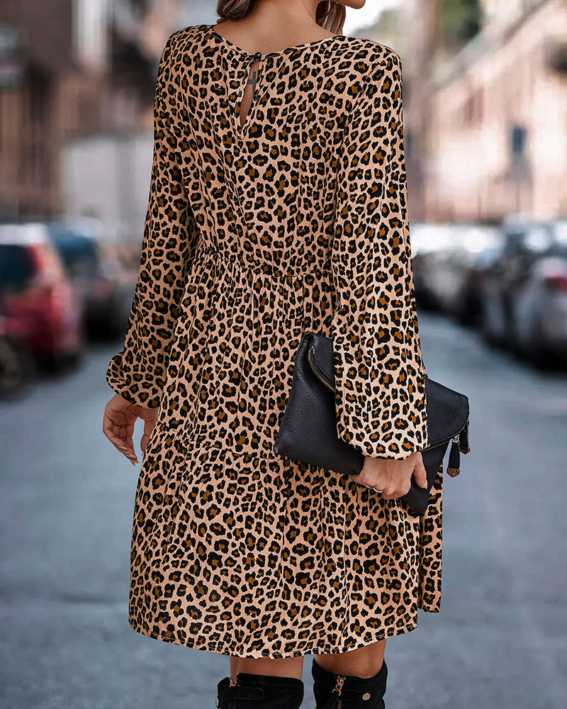 Panthera - Comfortabel Langarmig Jurk met Luipaardprint