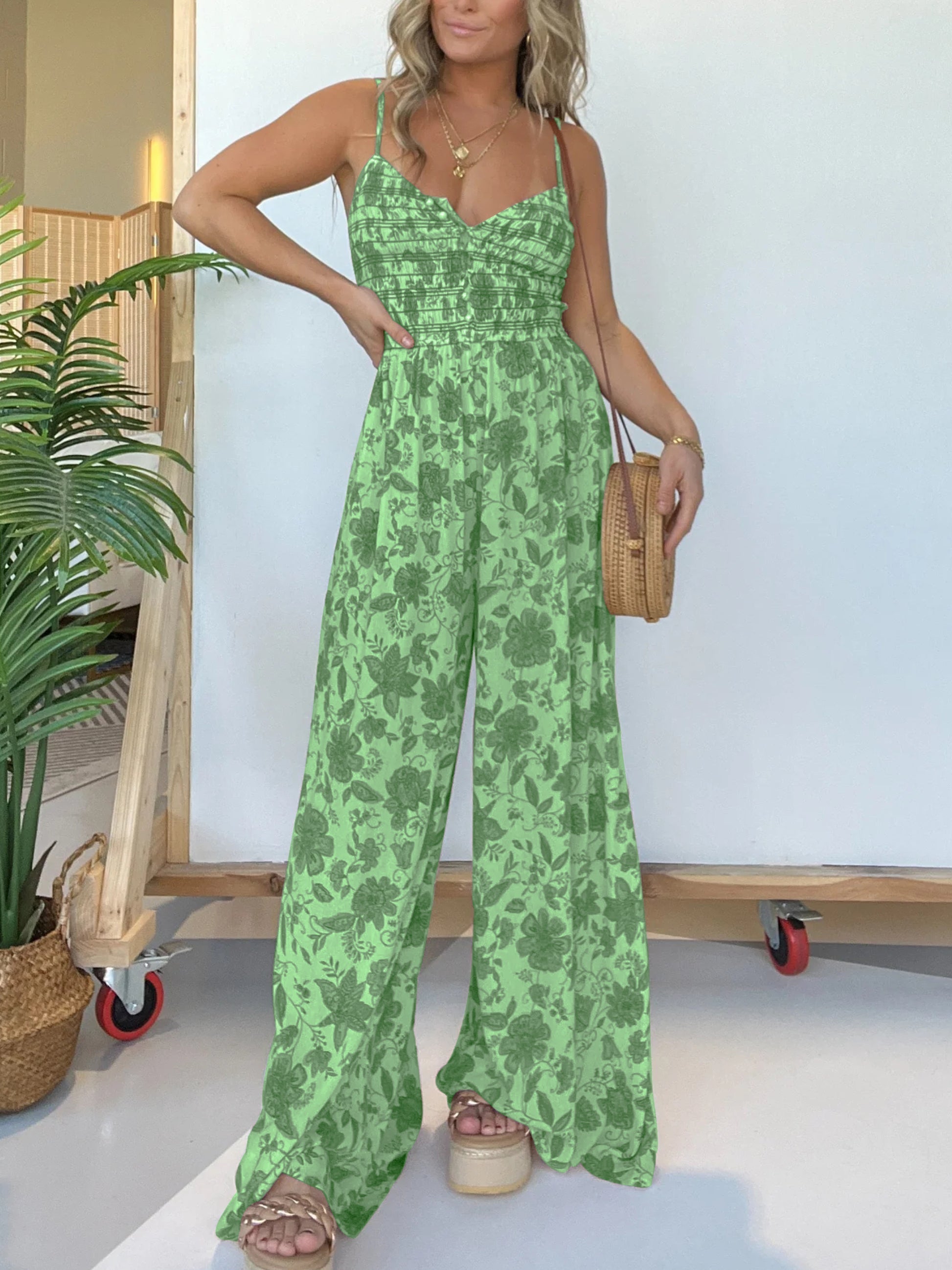 Fleur - Bloemenprint Jumpsuit met Bretels en Wijde Pijpen | Trendy en Comfortabel