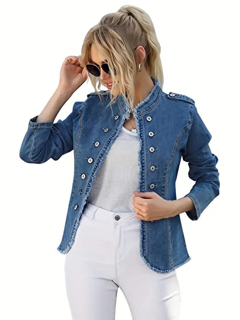 DenimChic - Blauwe Raw-Trim Spijkerjas voor Dames