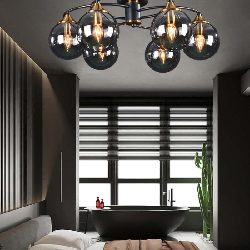 VitaLuxe - Vintage Ronde LED Plafondlamp van Metaal en Glas in Rokerig Grijs en Amber