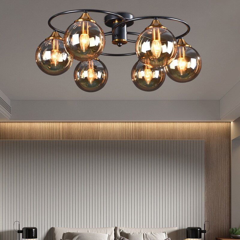 VitaLuxe - Vintage Ronde LED Plafondlamp van Metaal en Glas in Rokerig Grijs en Amber