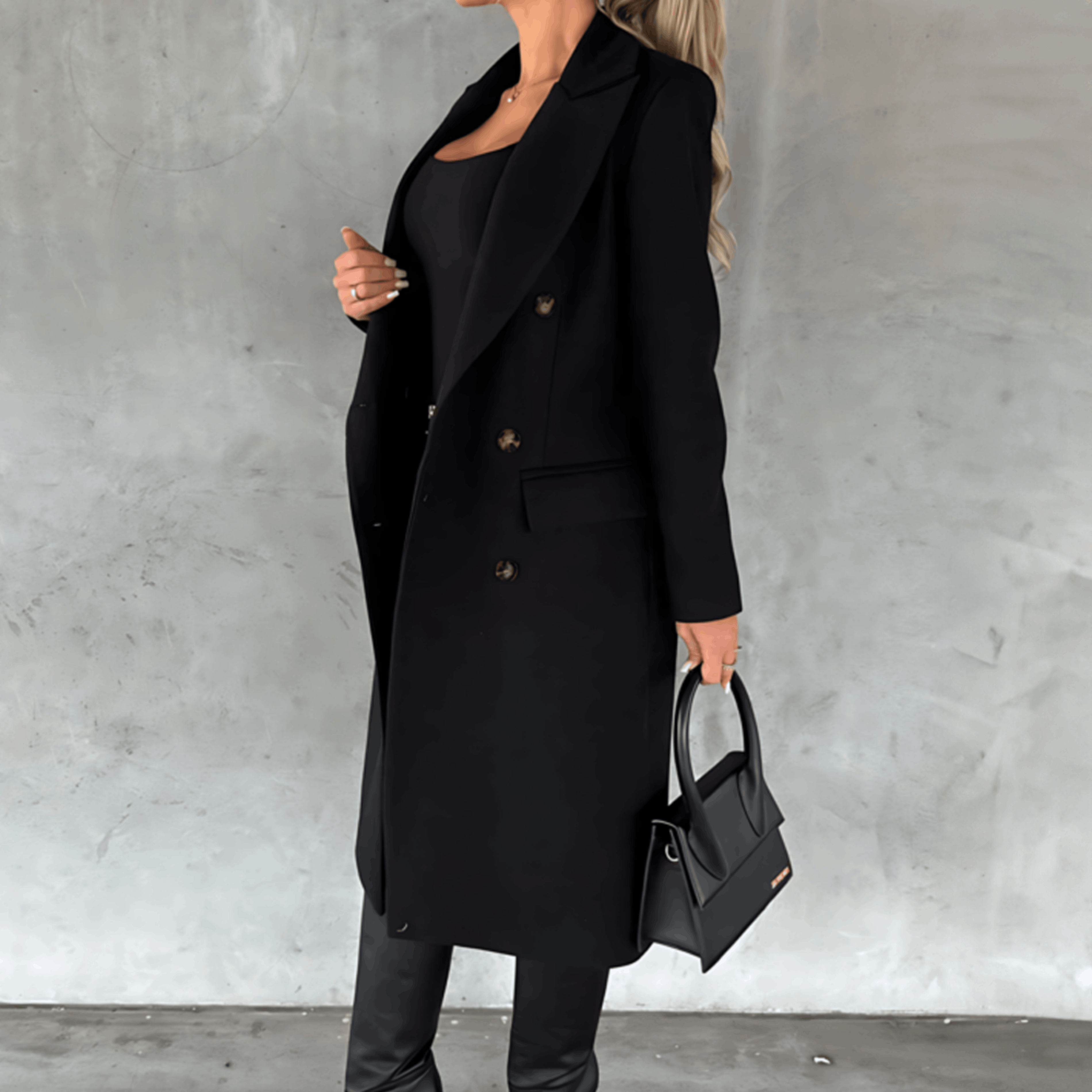 Alana - Chic en Comfortabele Lange Jas met Knopen en Hoge Kraag voor Dames