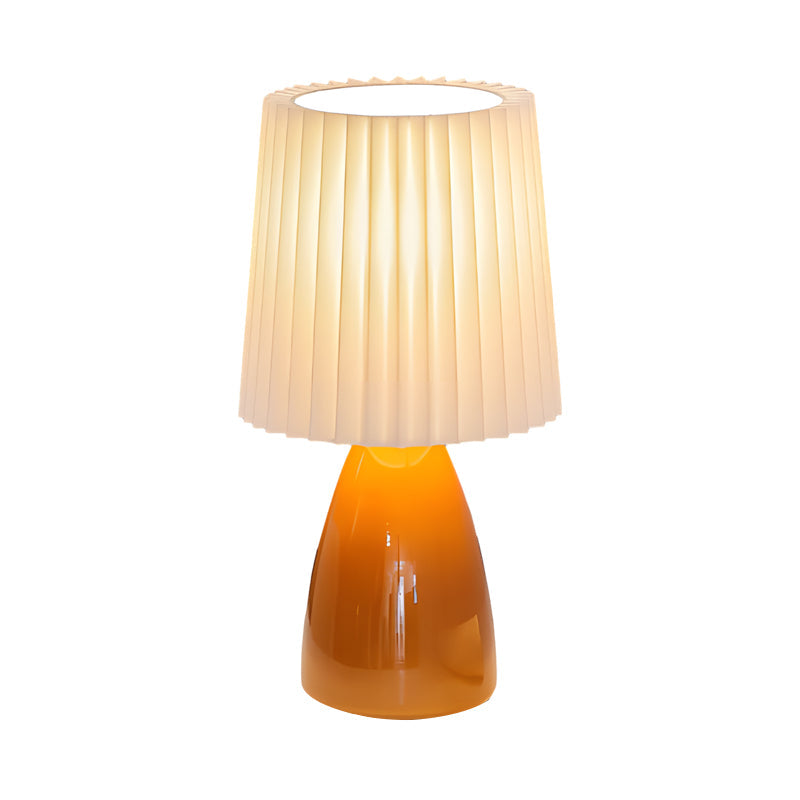 Luxe 12'' Geplooide Stoffen Tafellamp met Glazen Basis en USB, Dimbaar met 1 Lichtpunt