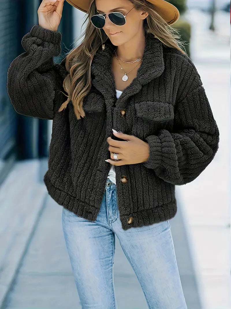 LinaSoft - Elegante Kunstbont Truckerjacke in Effen Kleur