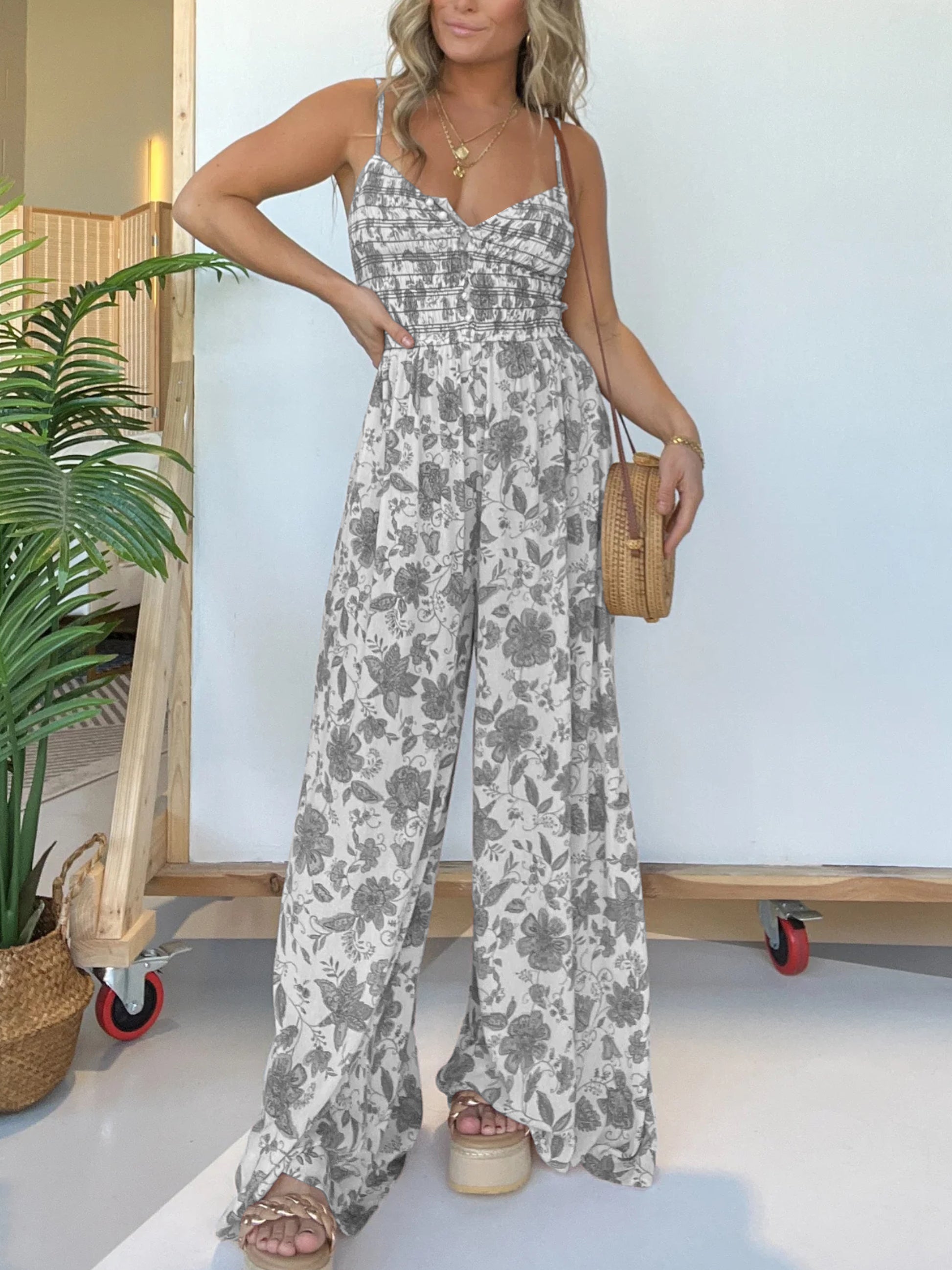 Fleur - Bloemenprint Jumpsuit met Bretels en Wijde Pijpen | Trendy en Comfortabel