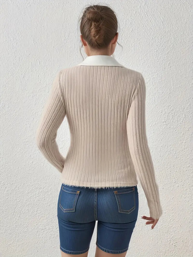 LivaSoft - Casual Damestrui met V-Hals en Lange Mouwen – Stijlvol en Comfortabel