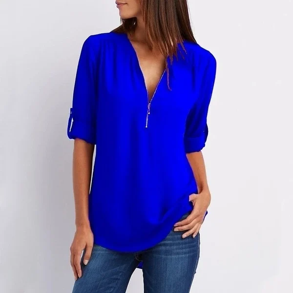 Stijlvolle V-Hals Blouse – Veelzijdig en Elegant