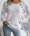 Elegantia - Stijlvolle Gebreide Damestrui met Knopen en Ribmotief