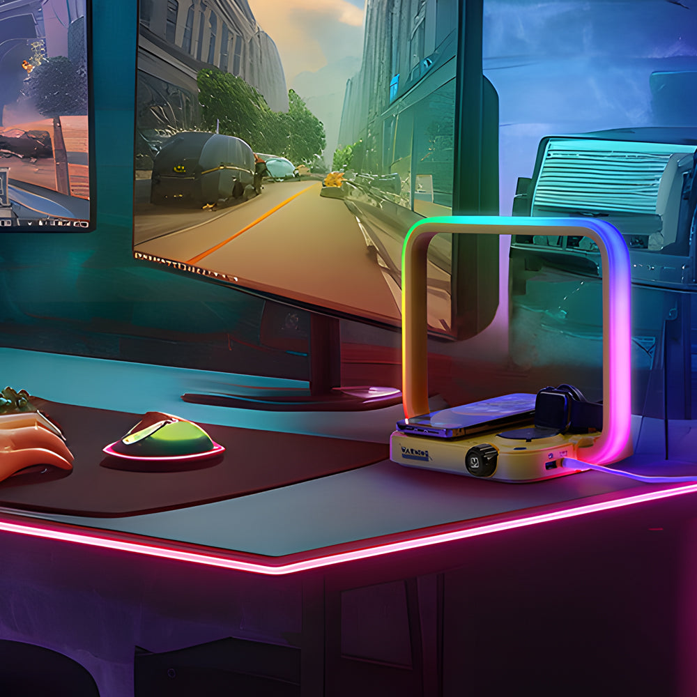 ChargeGlow - 3-in-1 Draadloze Oplader RGB Tafellamp | Multifunctionele Timing Bureau Lamp