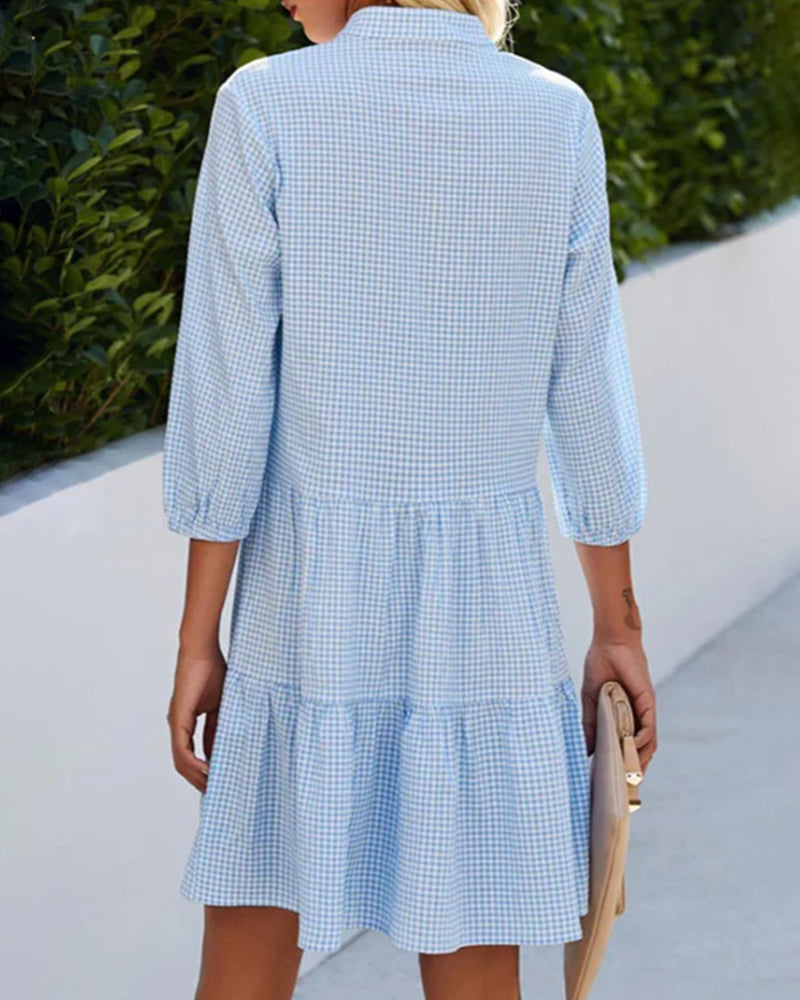 Rachelle - Geruit Knielang Button-Down Jurk