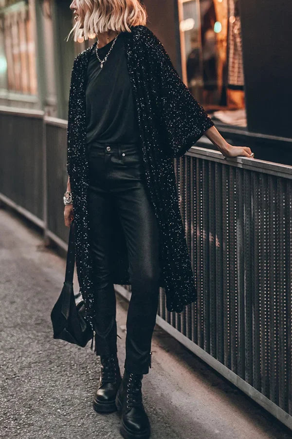 ZaraShine - Mode Glanzende Pailletten Strickjacke | Winddichte Top en Stijlvolle Jas voor Dames