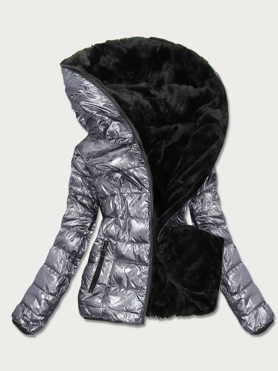 Opvallende Glanzende Damesjas - Warm Gevoerde Winterjas met Stijl