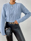 FemmeKnit - Effen Dames Trui met Ronde Hals en Kabelpatroon