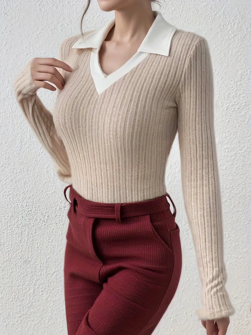 LivaSoft - Casual Damestrui met V-Hals en Lange Mouwen – Stijlvol en Comfortabel