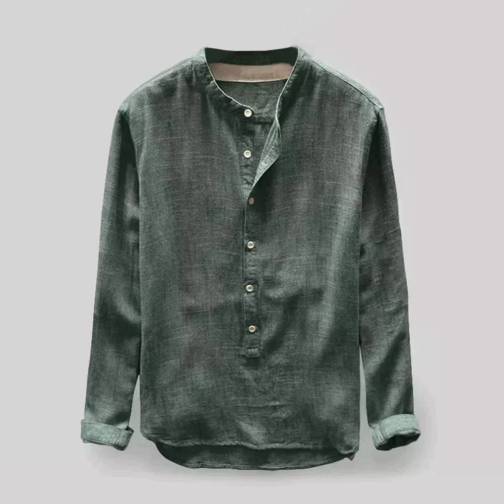 Heren Denim Overhemd met Zachte Textuur en Ronde Hals – Comfort en Stijl in Één