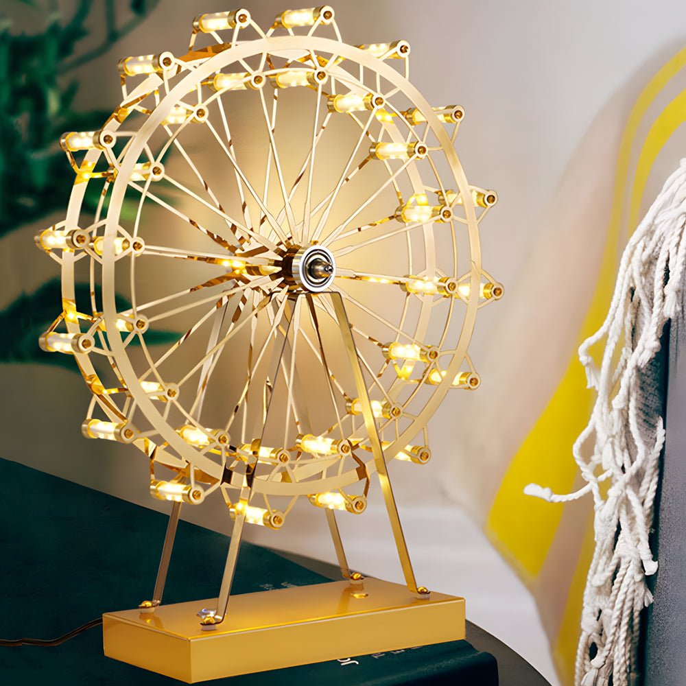 FerrisGlow - Gouden Reuzenrad Tafellamp met Geïntegreerde LED en Touch Schakelaar | Moderne Verlichting voor Stijlvol Interieur