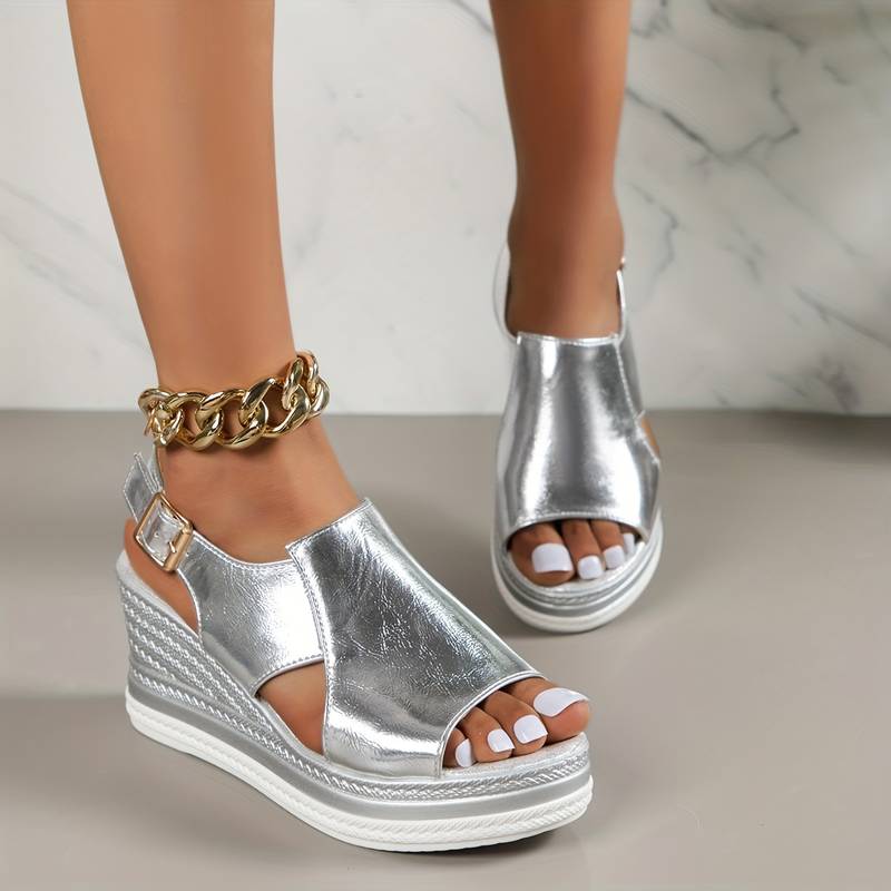 Lina - Dames Wedge Sandalen met Enkelriem en Gesp | Stijlvolle Peep Toe Zomersandalen