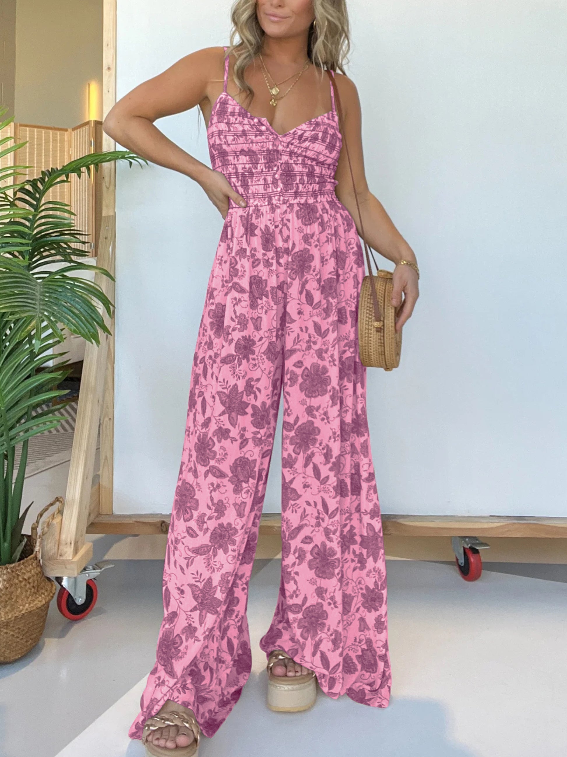 Fleur - Bloemenprint Jumpsuit met Bretels en Wijde Pijpen | Trendy en Comfortabel
