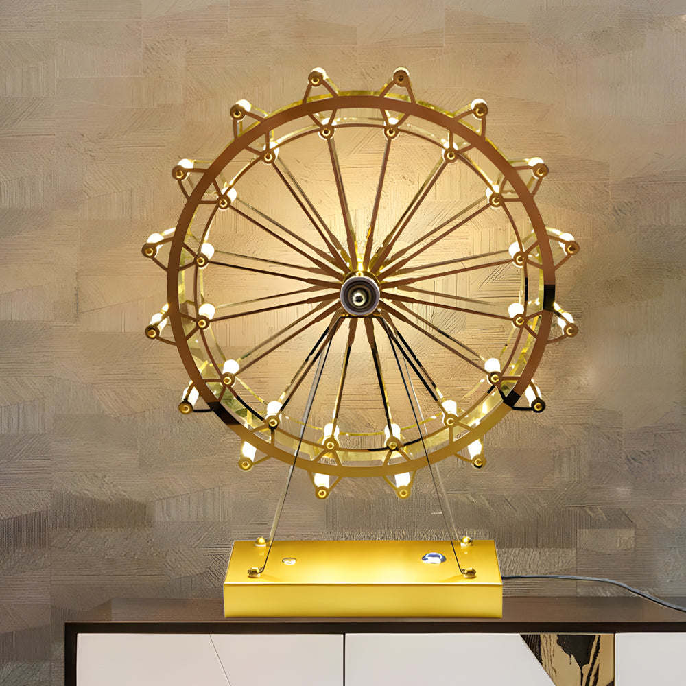 FerrisGlow - Gouden Reuzenrad Tafellamp met Geïntegreerde LED en Touch Schakelaar | Moderne Verlichting voor Stijlvol Interieur