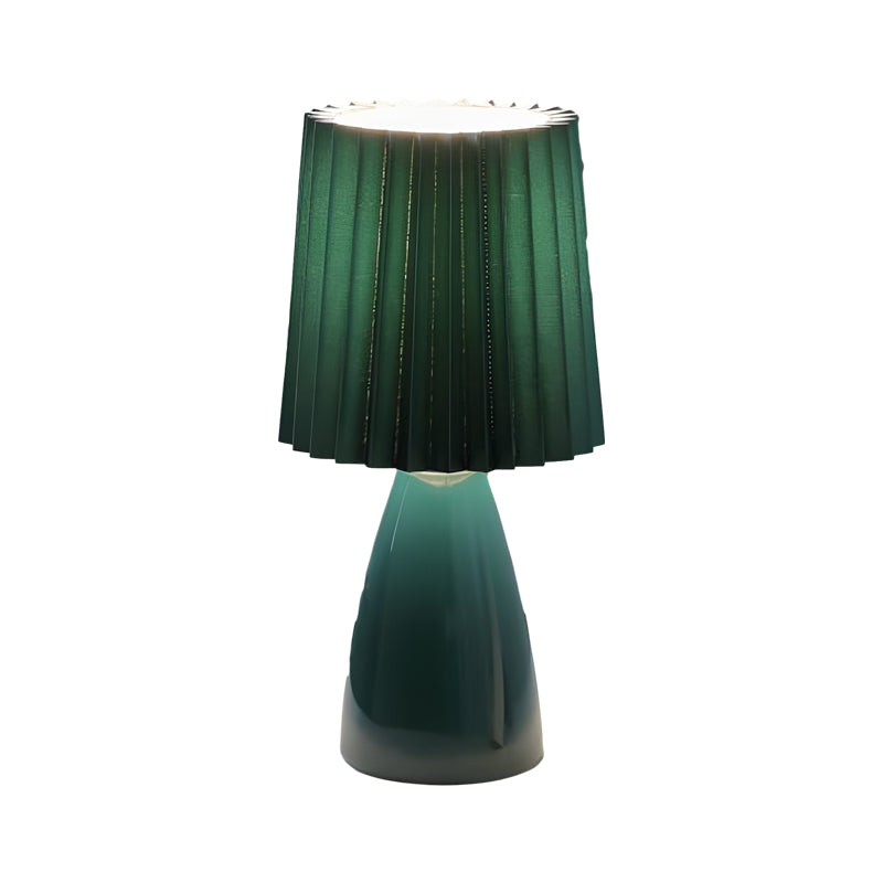 Luxe 12'' Geplooide Stoffen Tafellamp met Glazen Basis en USB, Dimbaar met 1 Lichtpunt