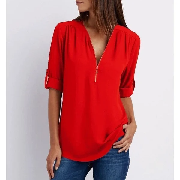 Stijlvolle V-Hals Blouse – Veelzijdig en Elegant