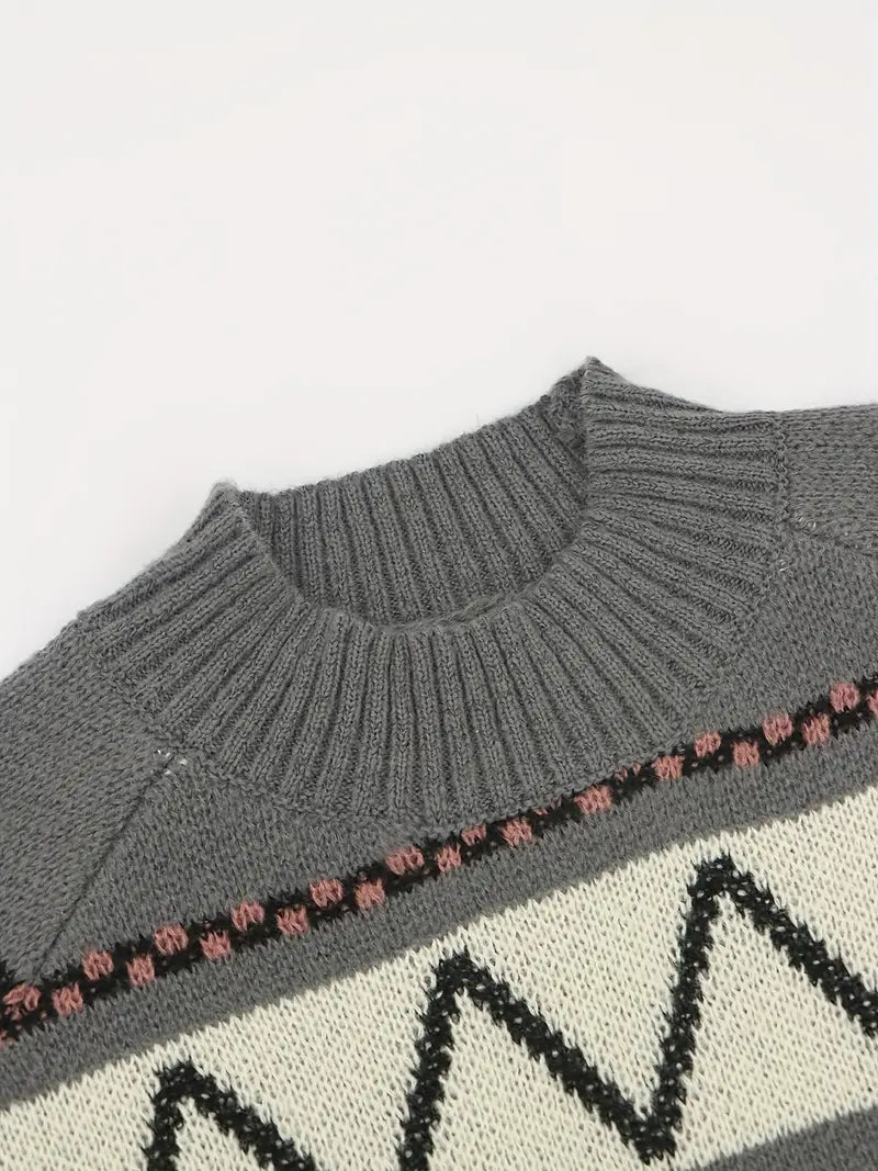 Anneloes - Gebreide Pullover met Grafisch Patroon en Stehkragen voor Dames - Stijlvolle en Warme Trui